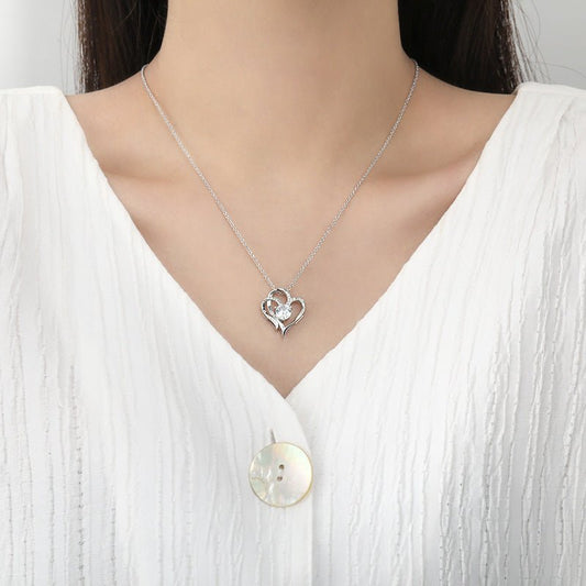 Double Love Necklace With Rhinestones Heart - shaped Necklace - Infinite CelebrationsjewelryInfinite CelebrationsInfinite Celebrations
