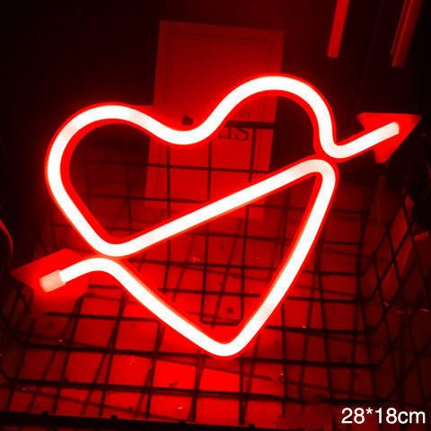 Unique LED night light in heart shape with arrow design, perfect for home decor and celebrations